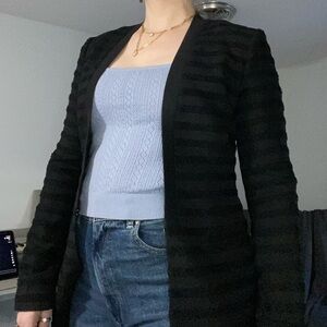 BCBGMaxAzria Black Textured Tripe Blazer Jacket
